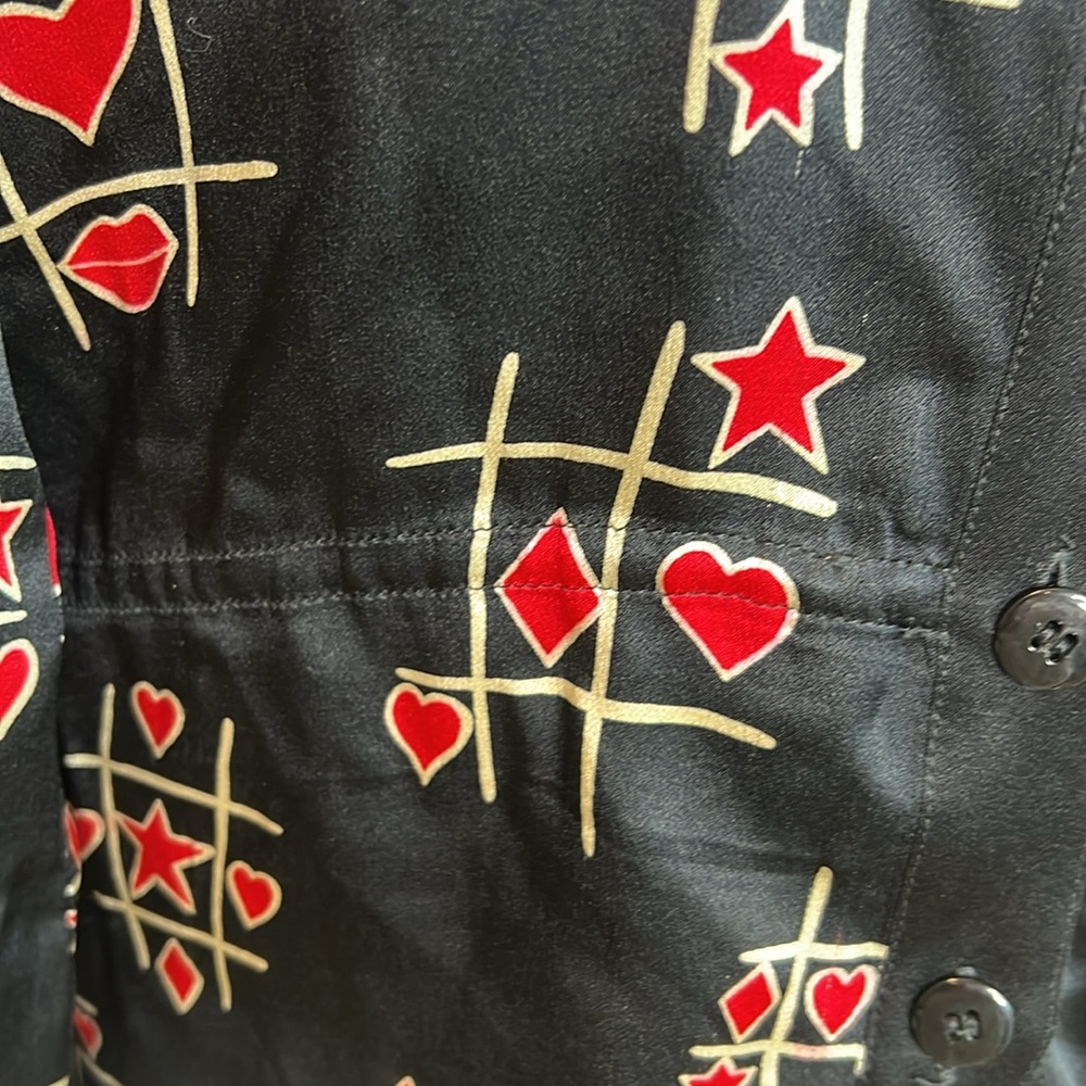 Escada Silky Tic Tac Toe Blouse with Mandarin Collar and Drawstring Waist - Picture 4 of 5